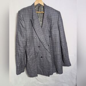 Jhane Barnes Charcoal Plaid Windowpane Sz 52 Double Breasted Blazer